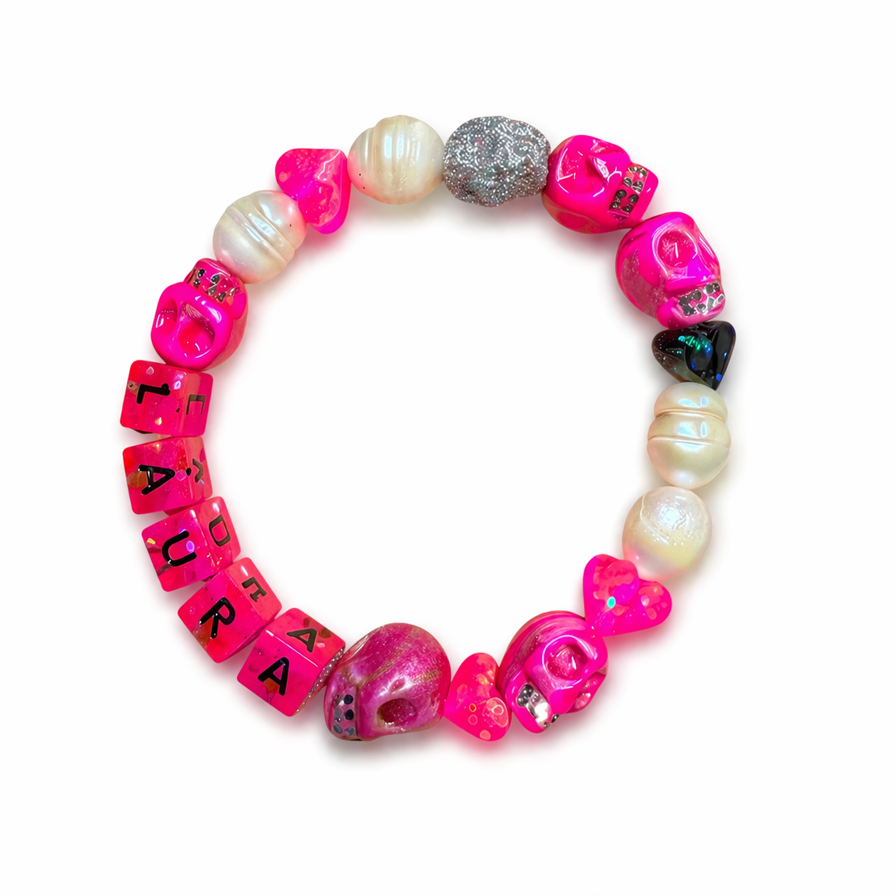 Personalized Skull Name Bracelet – Custom Handmade Skull Jewelry