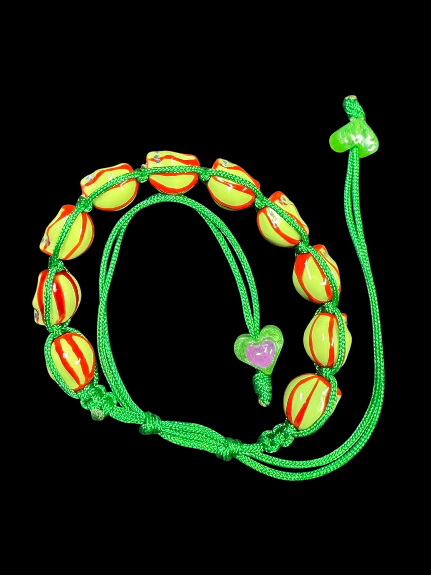 Neon Drip Skull Bracelet — Hand-Painted with Red Drip & Glitter Detail