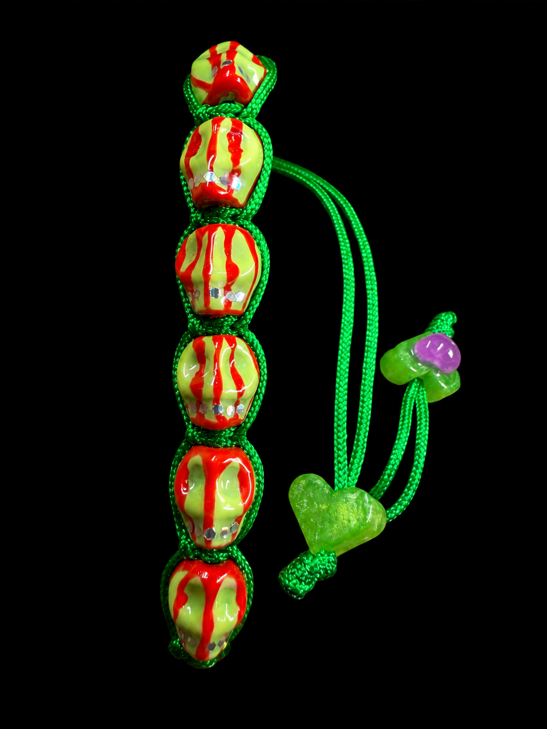 Neon Drip Skull Bracelet — Hand-Painted with Red Drip & Glitter Detail