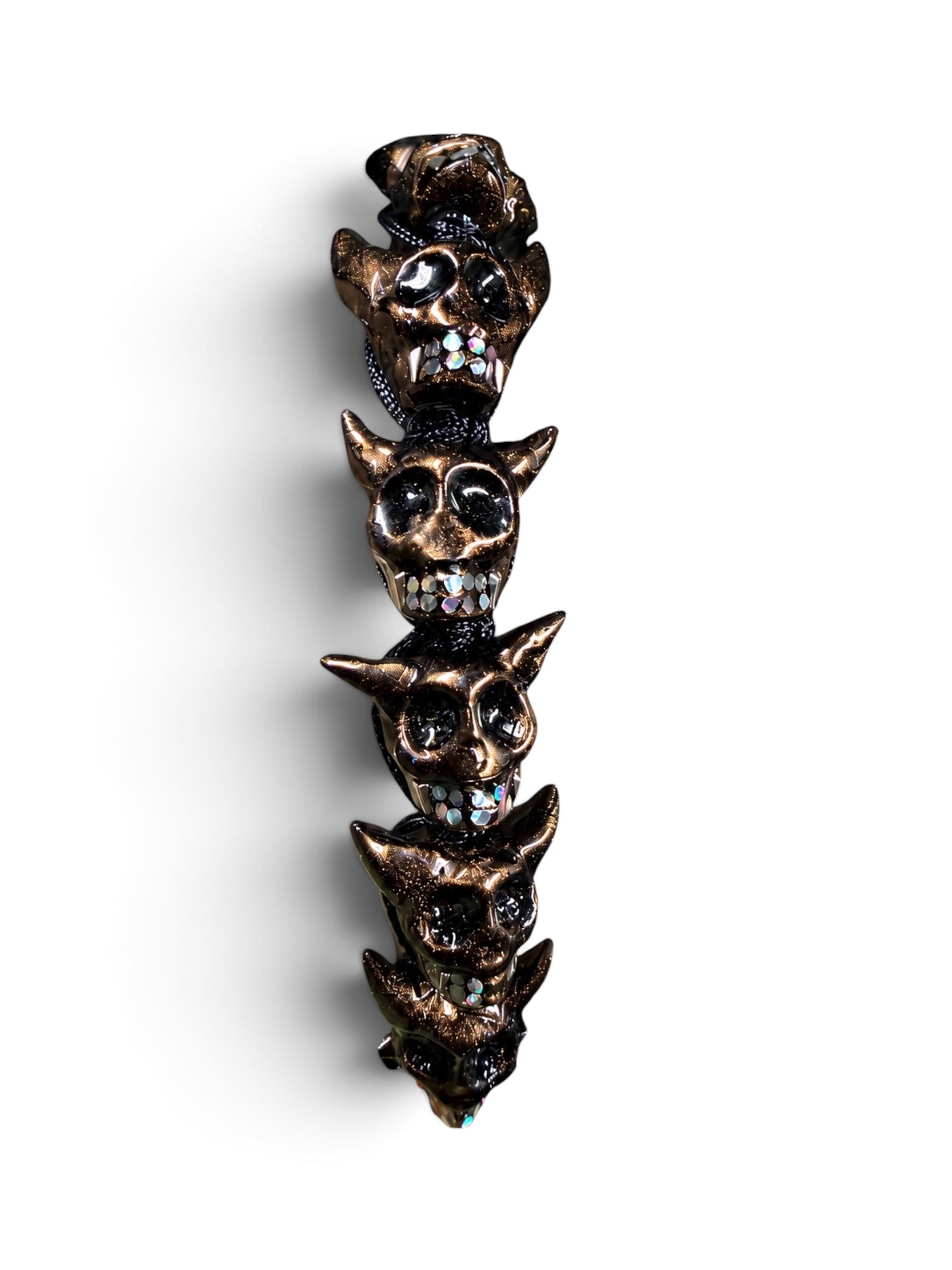 Bronze Devil Skull Bracelet — Hand-Painted with Iridescent Details